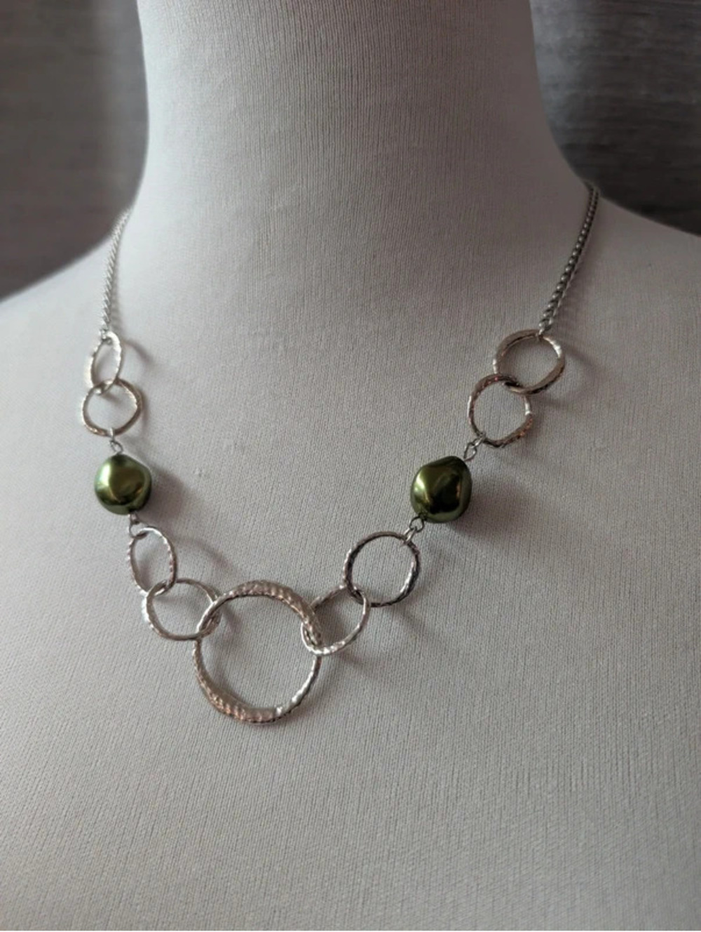 Silver Green Faux Pearl Necklace